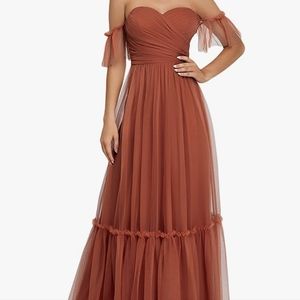 Women's Off-Shoulder Long Ruched Tulle Evening Dress